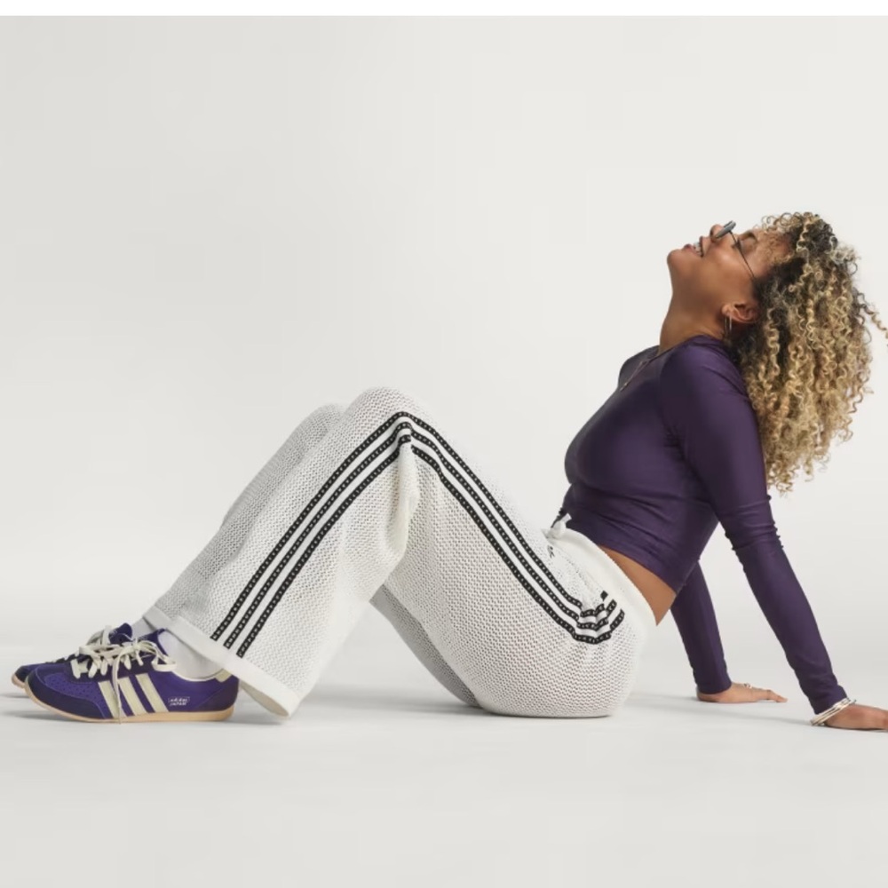 Adidas Cream crochet pants with Black Stripes